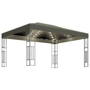 vidaXL Prieel met LED-lichtslinger 3x4 m stof taupe
