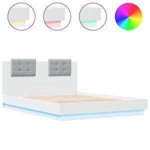 vidaXL Bedframe met hoofdeinde en LED-verlichting wit 150x200 cm