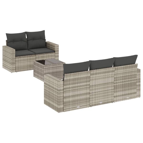 vidaXL 6-delige Loungeset met kussens poly rattan lichtgrijs