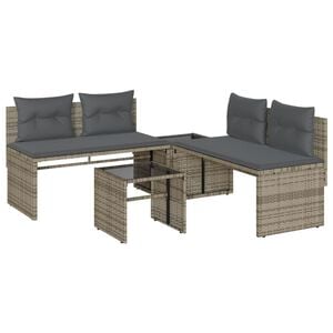 vidaXL 4-delige Loungeset met kussens poly rattan grijs