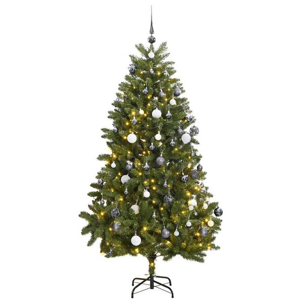 vidaXL Kunstkerstboom met scharnieren 300 LED's en kerstballen 270 cm