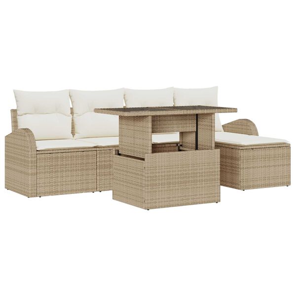 vidaXL Tuin Sofa Set met kussen met opslag 6 pcs Beige Poly riet