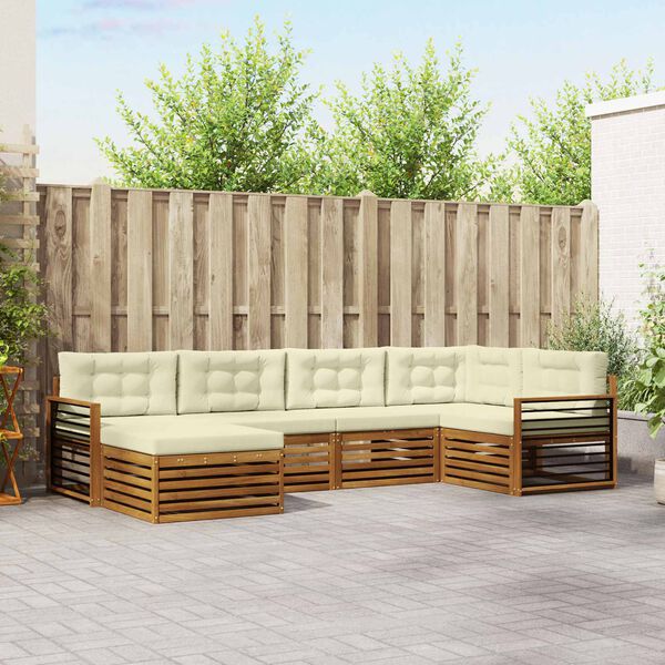 vidaXL Buiten bankenset met kussen 6 pcs Natuurlijk en Cr&egrave;me