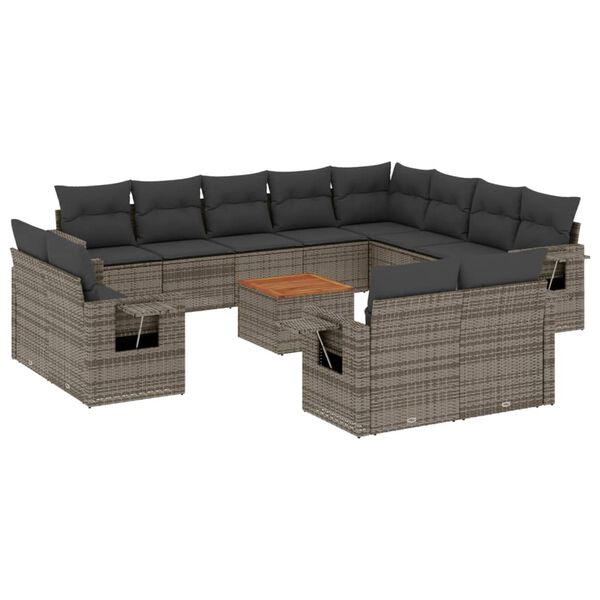 vidaXL 13-delige Loungeset met kussens poly rattan grijs