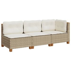 vidaXL Tuinbank 3-zits met kussens poly rattan beige