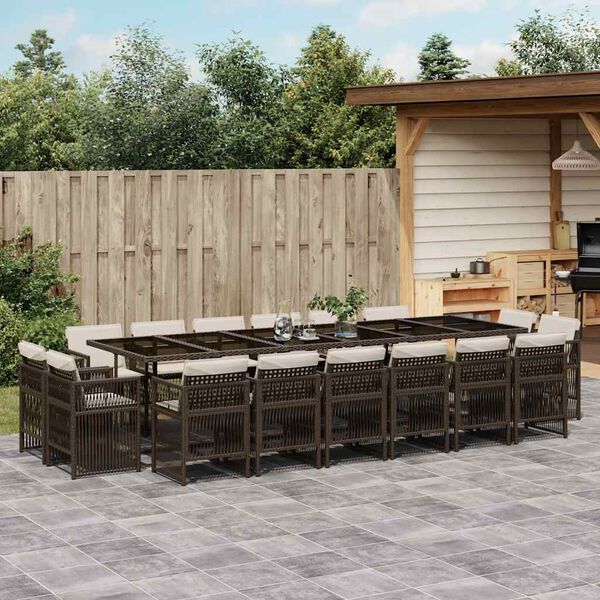 vidaXL 17-delige Tuinset met kussens poly rattan bruin