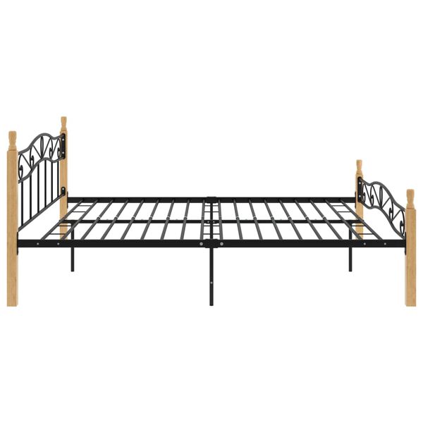 vidaXL Bedframe metaal en massief eikenhout zwart 200x200 cm