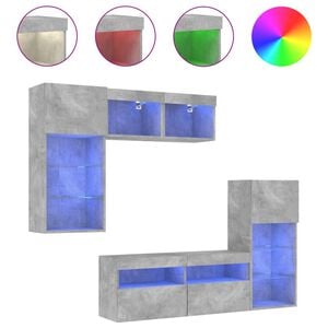 vidaXL 5-delige Tv-wandmeubelset met LED bewerkt hout betongrijs