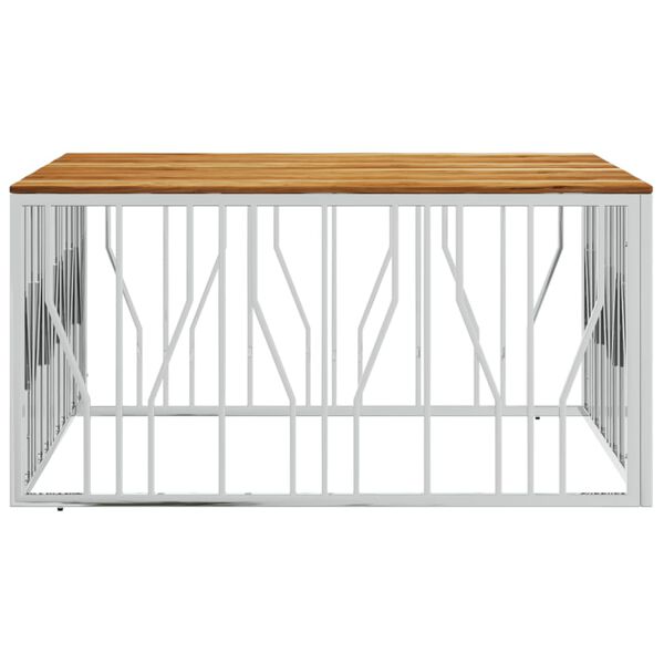 vidaXL Salontafel roestvrij staal en massief acaciahout zilverkleurig