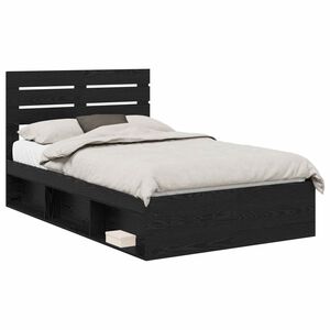vidaXL Bedframe met hoofdeinde Zwart 135 x 190 cm Massief grenenhout