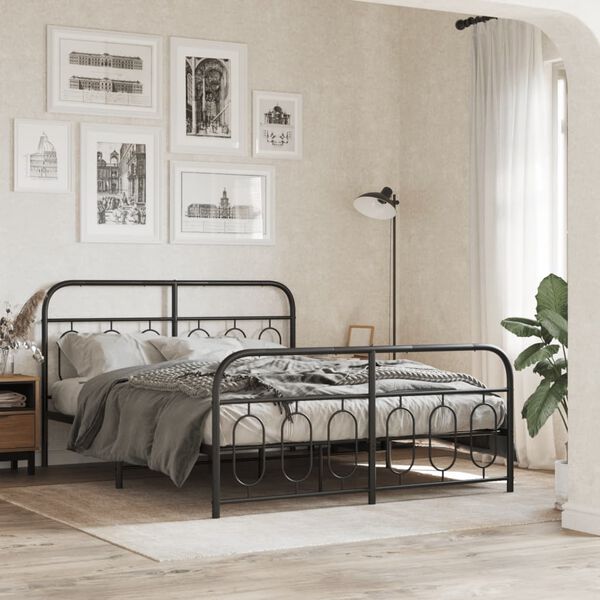 vidaXL Bedframe met hoofd- en voeteneinde metaal zwart 140x200 cm