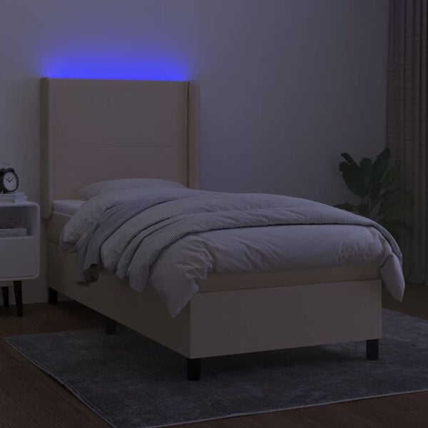 vidaXL Boxspring met matras en LED stof cr&egrave;mekleurig 100x200 cm