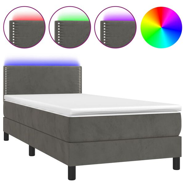 vidaXL Boxspring met matras en LED fluweel donkergrijs 90x190 cm