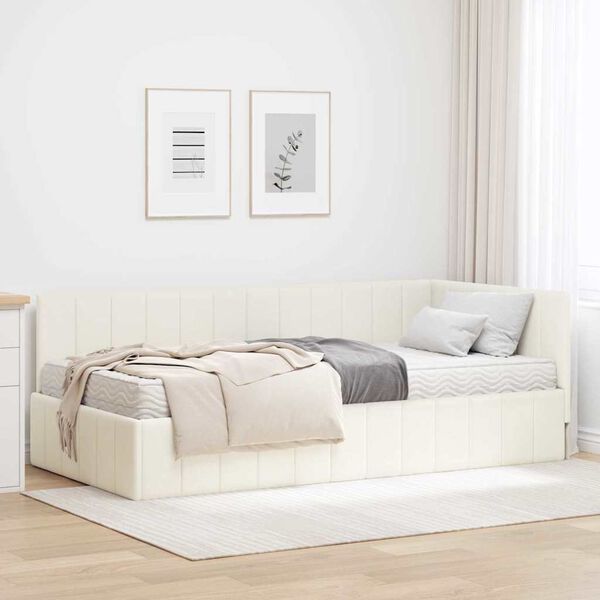 vidaXL Hoekbedframe met Matras met matras 2 pcs Crème Fluweel