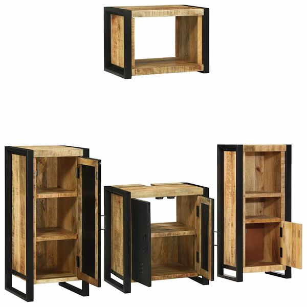 vidaXL Badkamermeubelset met plank 4 pcs Bruin Massief Gerecycled Hout