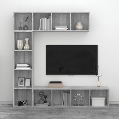 vidaXL 3-delige boekenkast- / tv-meubelset 180x30x180 cm grijs sonoma