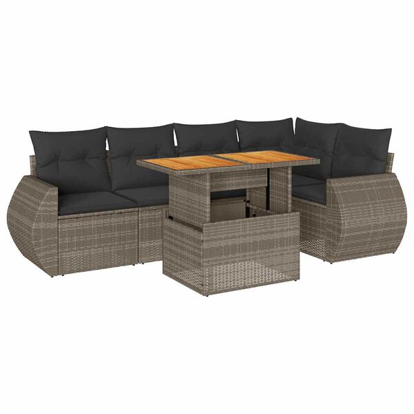 vidaXL 6-delige Loungeset met kussens poly rattan grijs