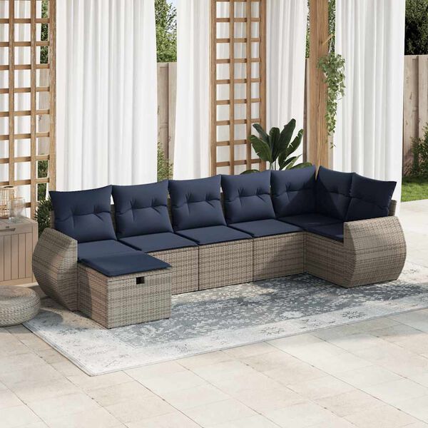 vidaXL 7-delige Loungeset met kussens poly rattan grijs
