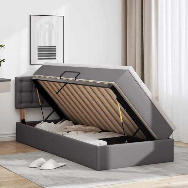 vidaXL Opbergbed met LED met matras met LED Grijs 90 x 190 cm Nep Leer