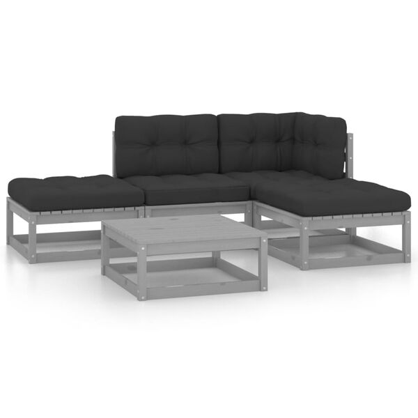 vidaXL 5-delige Loungeset met kussens massief grenenhout