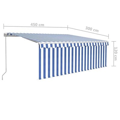 vidaXL Luifel handmatig uittrekbaar met rolgordijn 4,5x3 m blauw wit