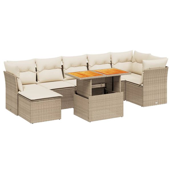 vidaXL 8-delige Loungeset met kussens poly rattan beige