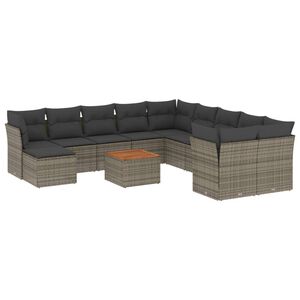 vidaXL 12-delige Loungeset met kussens poly rattan grijs