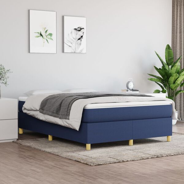 vidaXL Boxspring met matras stof blauw 140x200 cm