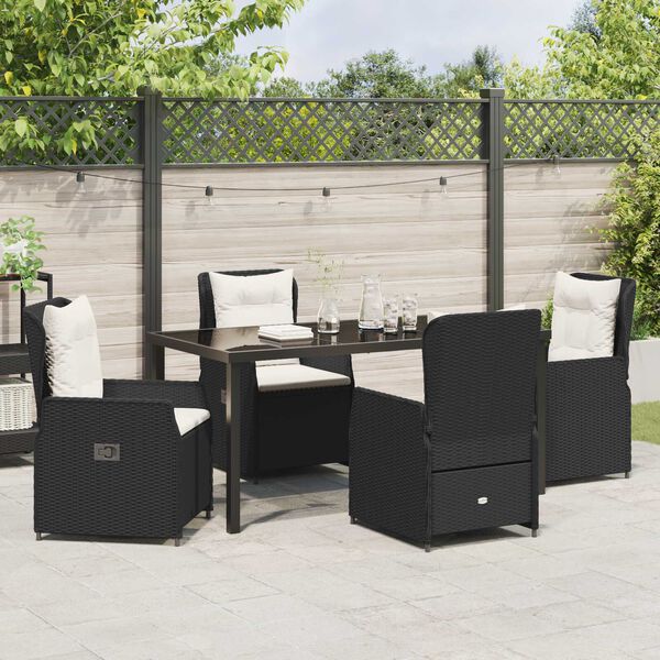 vidaXL Tuin eettafelset 5 pcs Zwart poly rattan