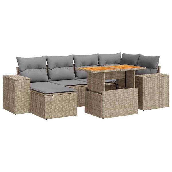 vidaXL 7-delige Loungeset met kussens poly rattan beige