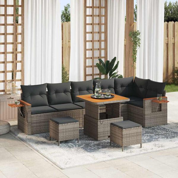 vidaXL Tuinbankenset met kussen 11 pcs Grijs poly rattan