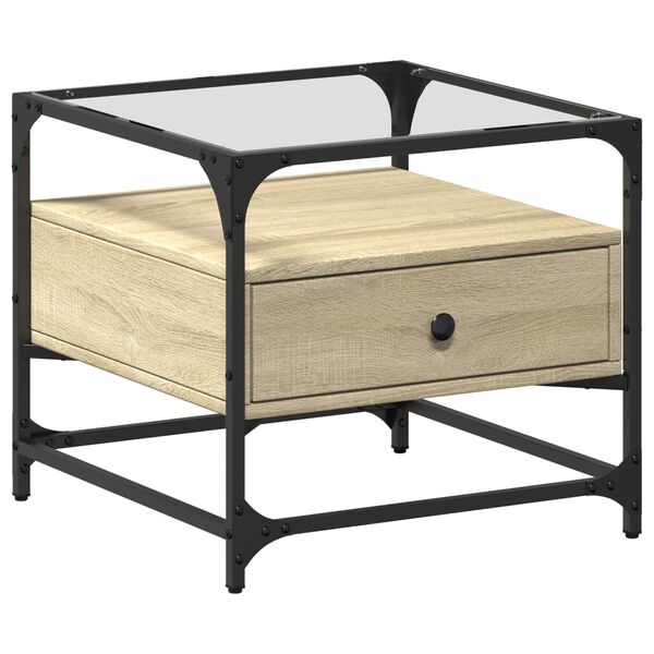 vidaXL Salontafel met glazen blad 50x50x45 cm sonoma eiken staal