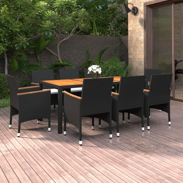 vidaXL 9-delige Tuinset poly rattan zwart