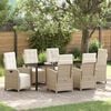 vidaXL Tuin eettafelset met kussen 7 pcs Beige poly rattan