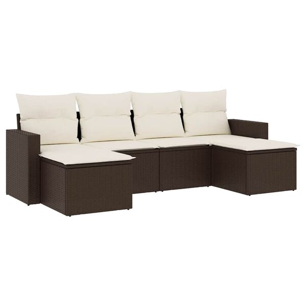 vidaXL 6-delige Loungeset met kussens poly rattan bruin