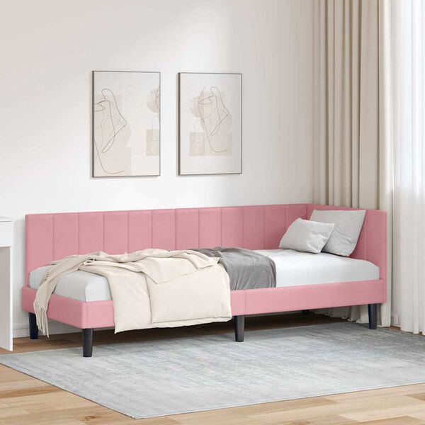 vidaXL Hoekbedframe met hoofdeinde Roze 80 cm x 200 cm Fluweel