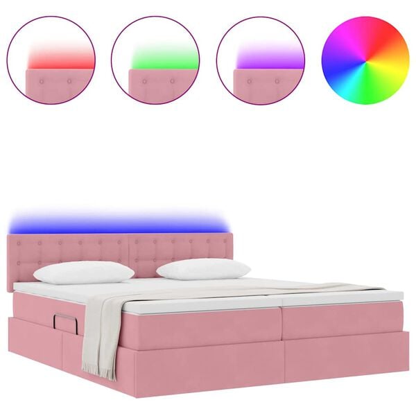 vidaXL Bed met LED-striplichten met opslag Roze 180 x 200 cm Fluweel