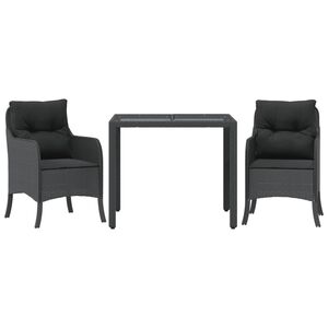 vidaXL 3-delige Tuinset met kussens poly rattan zwart