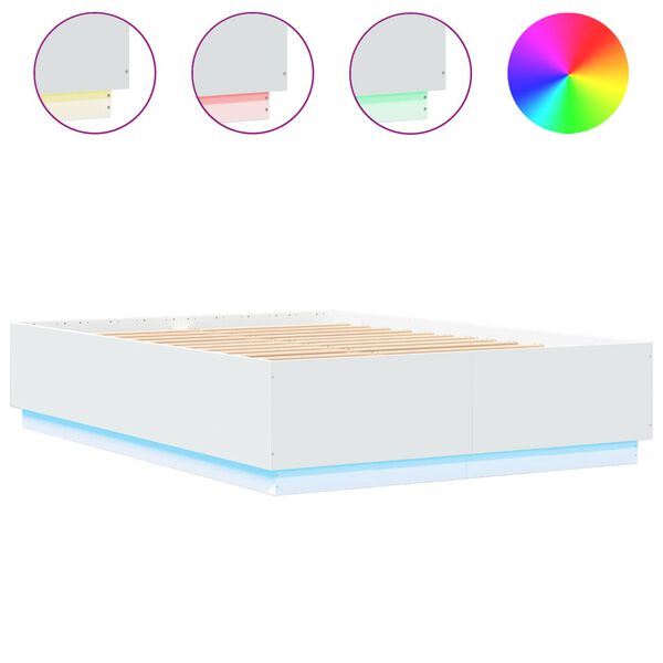 vidaXL Bedframe met LED-verlichting bewerkt hout wit 160x200 cm