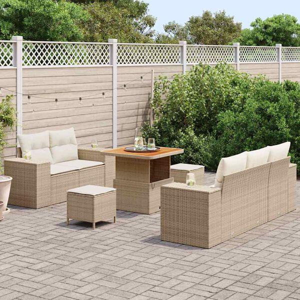 vidaXL Tuin Sofa Set met kussen 8 pcs Beige en Cr&egrave;me Poly Rattan