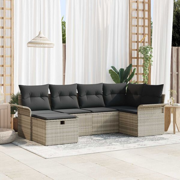 vidaXL Tuin Sofa Set met kussen 6 pcs Lichtgrijs poly rattan
