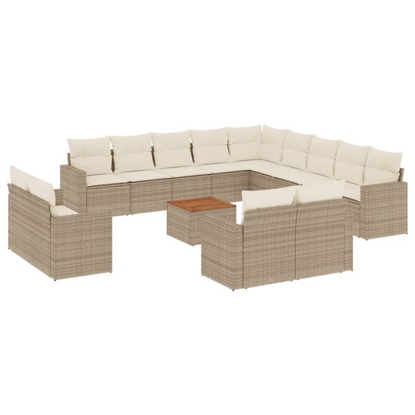 vidaXL 14-delige Loungeset met kussens poly rattan beige