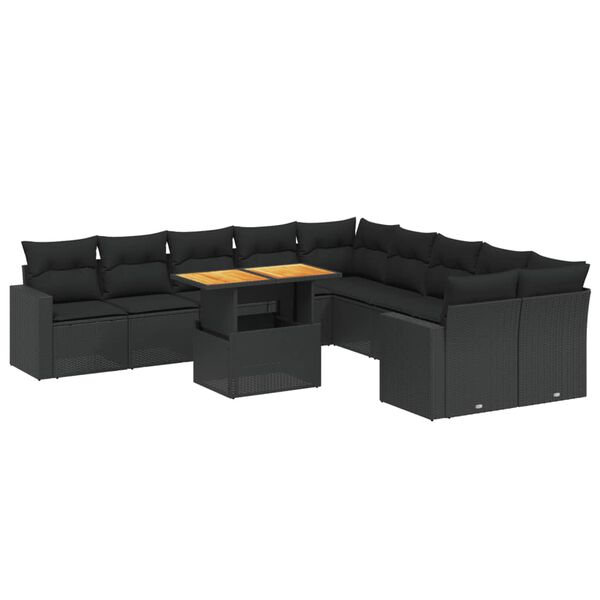 vidaXL 11-delige Loungeset met kussens poly rattan zwart