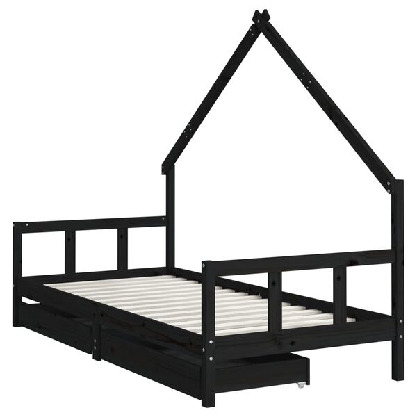vidaXL Kinderbedframe met lades 90x190 cm massief grenenhout zwart