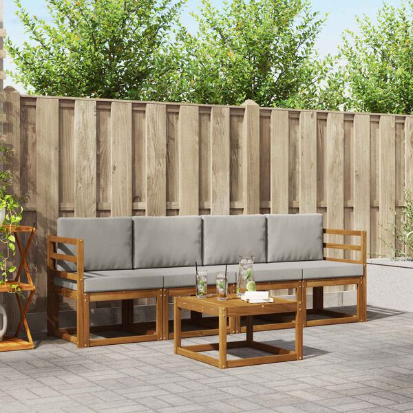 vidaXL Buiten bankenset met kussen 5 pcs Natuurlijk en Lichtgrijs