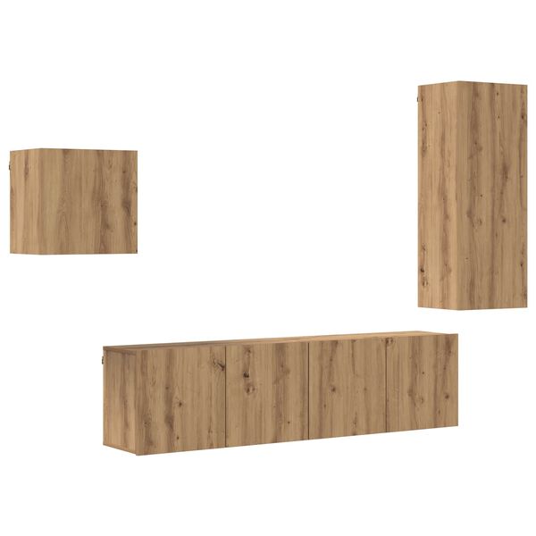 vidaXL TV-kast Wandgemonteerd 4 pcs Artisan Eiken Bewerkt hout