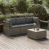 vidaXL 4-delige Loungeset met kussens poly rattan grijs