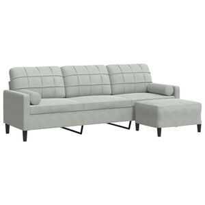 vidaXL Driezitsbank met voetenbank 210 cm fluweel lichtgrijs