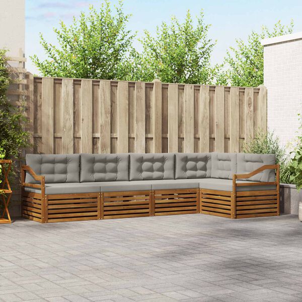 vidaXL Buiten bankenset met kussen 5 pcs Natuurlijk en Lichtgrijs