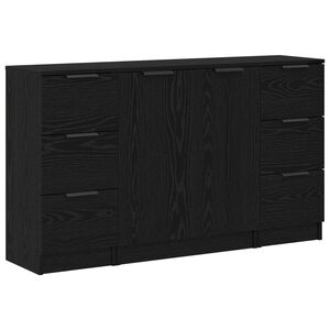vidaXL Dressoir 3 st Zwart Eiken 121 x 30 x 70 cm Bewerkt hout